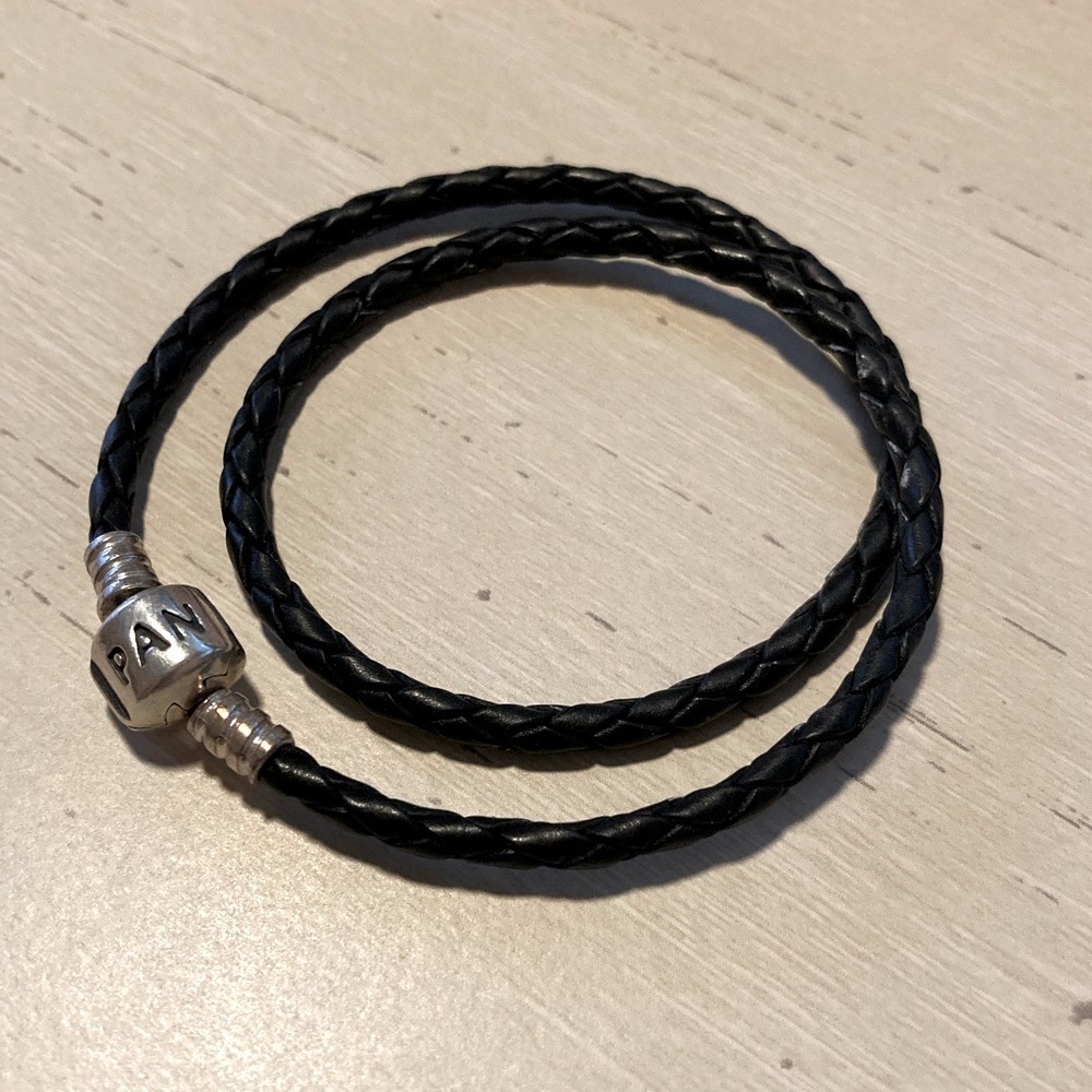 Genuine Pandora double wrap leather bracelet black